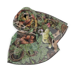 Petite aventure dans la nature avec des grenouilles, des fleurs et des champignons Foulard Poly image 1