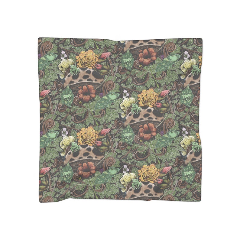 Petite aventure dans la nature avec des grenouilles, des fleurs et des champignons Foulard Poly image 4