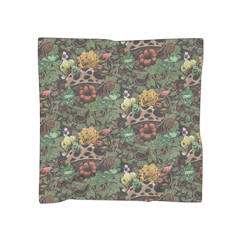 Petite aventure dans la nature avec des grenouilles, des fleurs et des champignons Foulard Poly image 6