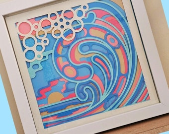3D Ocean Waves Mandala Shadow Box SVG – Cricut Compatible, Beach Decor
