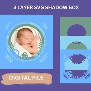 3D bébé garçon nouveau-né Shadow Box, boîte d'ombre de naissance de bébé, SVG, fichiers pour Cricut avec des instructions faciles
