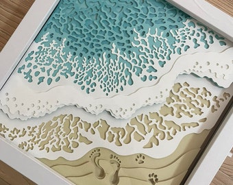 Layered 3D Ocean Waves Shadow Footprint, Shadow Box SVG