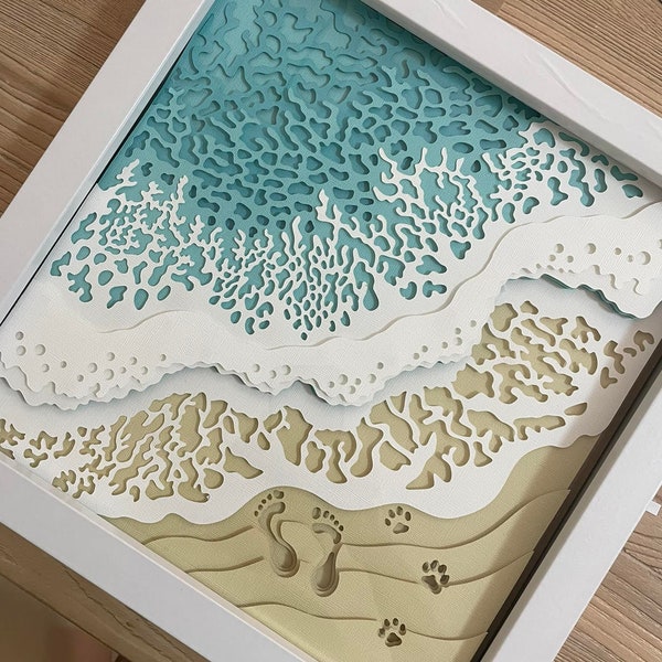 Layered 3D Ocean Waves Shadow Footprint, Shadow Box SVG