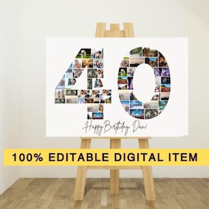 Editable 40th Birthday Photo Collage, Template 40th Birthday Poster, Milestone Birthday, Gift Party Decorations, Instant Download,