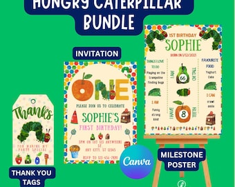 Very Hungry Caterpillar 1st Birthday Invitation, Milestone Poster (Digital Download)