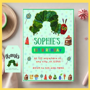 Very Hungry Caterpillar Birthday customizable Invitation Birthday Party Decoration Digital Printable Editable Template