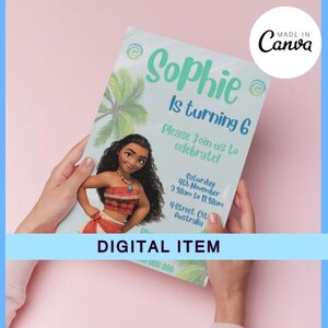 Customisable Moana Princess Birthday Invitation, Party Invite, Editable Princess Birthday, Party for girls