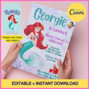 Ariel Little Mermaid Party Invite - Customizable Birthday Invitation, Instant download