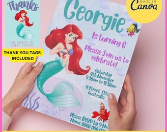 Ariel Little Mermaid Party Invite - Customizable Birthday Invitation, Instant download