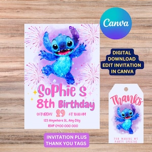 Stitch Birthday Party Invitation Template | Editable Bday Invite & Digital Design for Kids Party, Instant Download