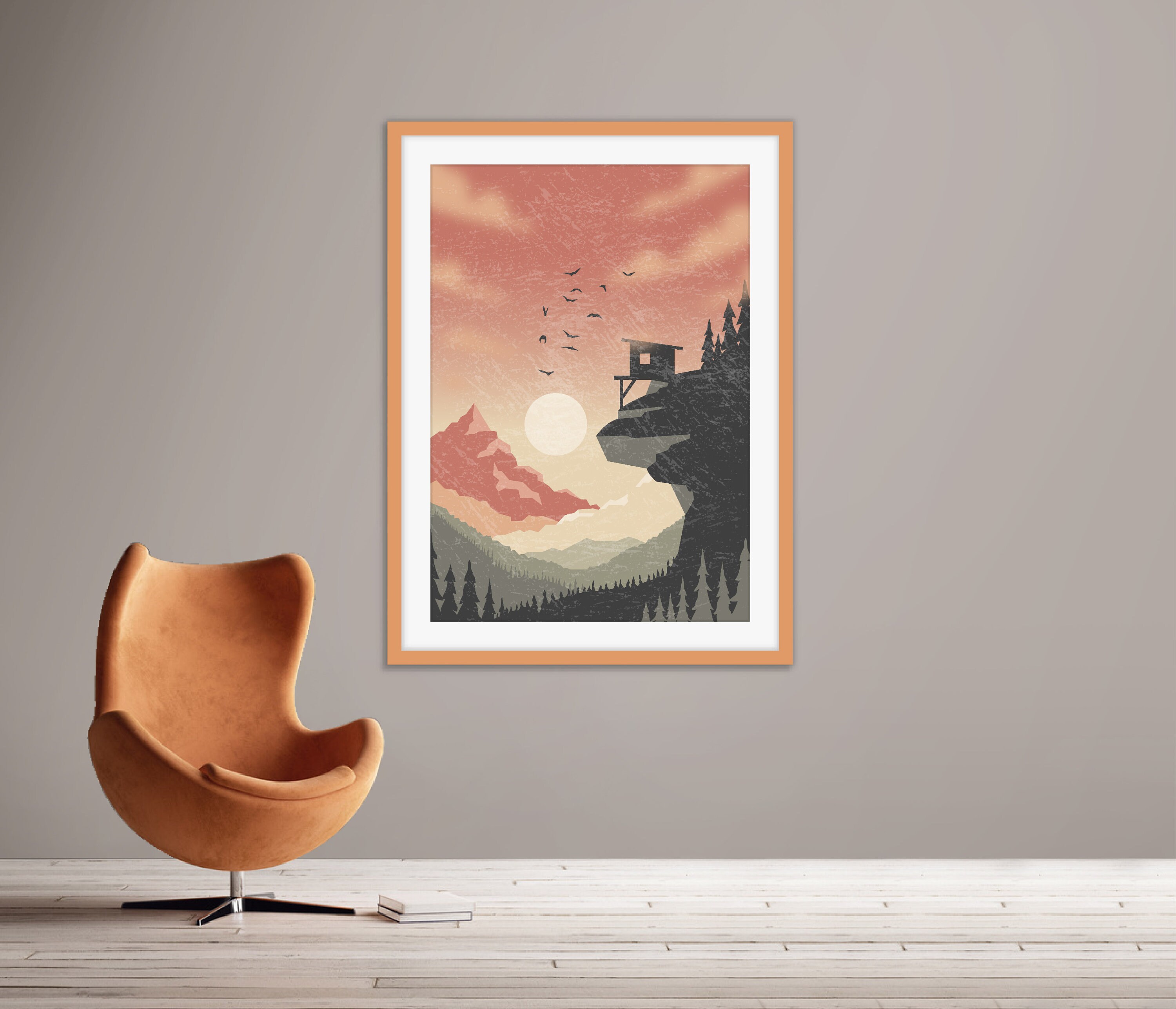 Downloadable Mid Century Modern Wall Art Abstract Sunset Art | Etsy