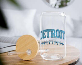Detroit Iced Coffee Cup, Detroit Football Coffee Cup, Detroit Glass, Detroit Football Glass Can Cup, Gift For Detroit Fans, Mothers Day Gift