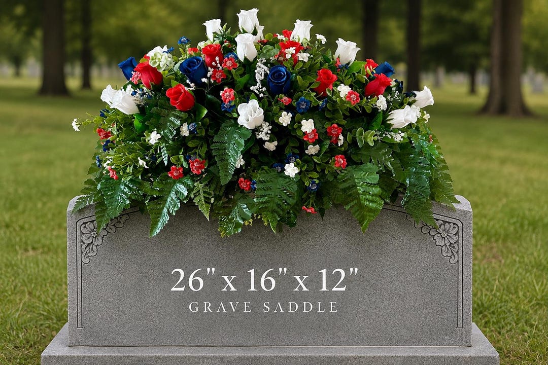 Patriotic Cemetery Saddle, Red White Blue Grave Flowers, Veteran ...