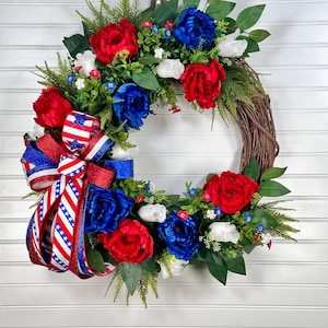 Patriotic Wreath, 4th of July Decor, Red, White, and Blue Wreath, Independence Day Wreath, Memorial Day Wreath, Front Door Decor
