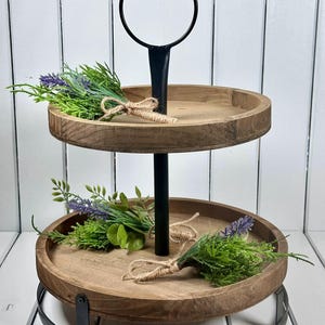 Farmhouse Faux Greenery Set: Rustic Tiered Tray Decor