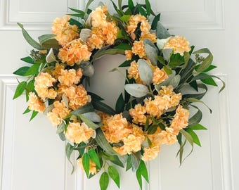 Peach Spring/ Summer Front Door Wreath, Everyday Floral Decor, Mothers Day Gift