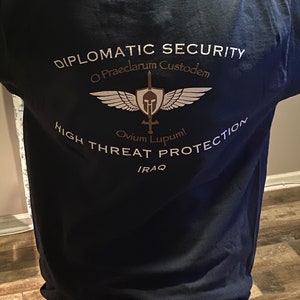 Diplomatic Security Iraq HTP T-shirt in either Black or Tan colors