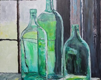 Green Glass Bottles in the Back Room