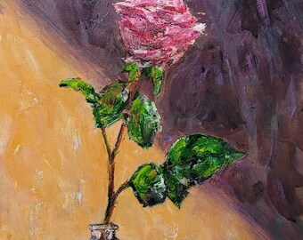 Rose in a glass jar, original painting