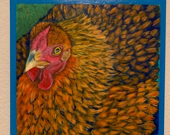 Mama Hen, original chicken 14x14 painting