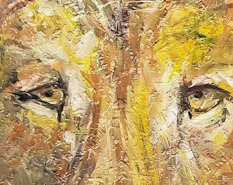 Clarence, heavy texture lion on thick canvas, 12 x 24