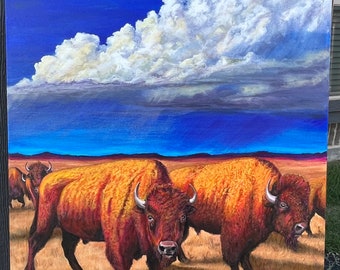 Tatanka: Nebraska Rain, 24x30 original acrylic painting