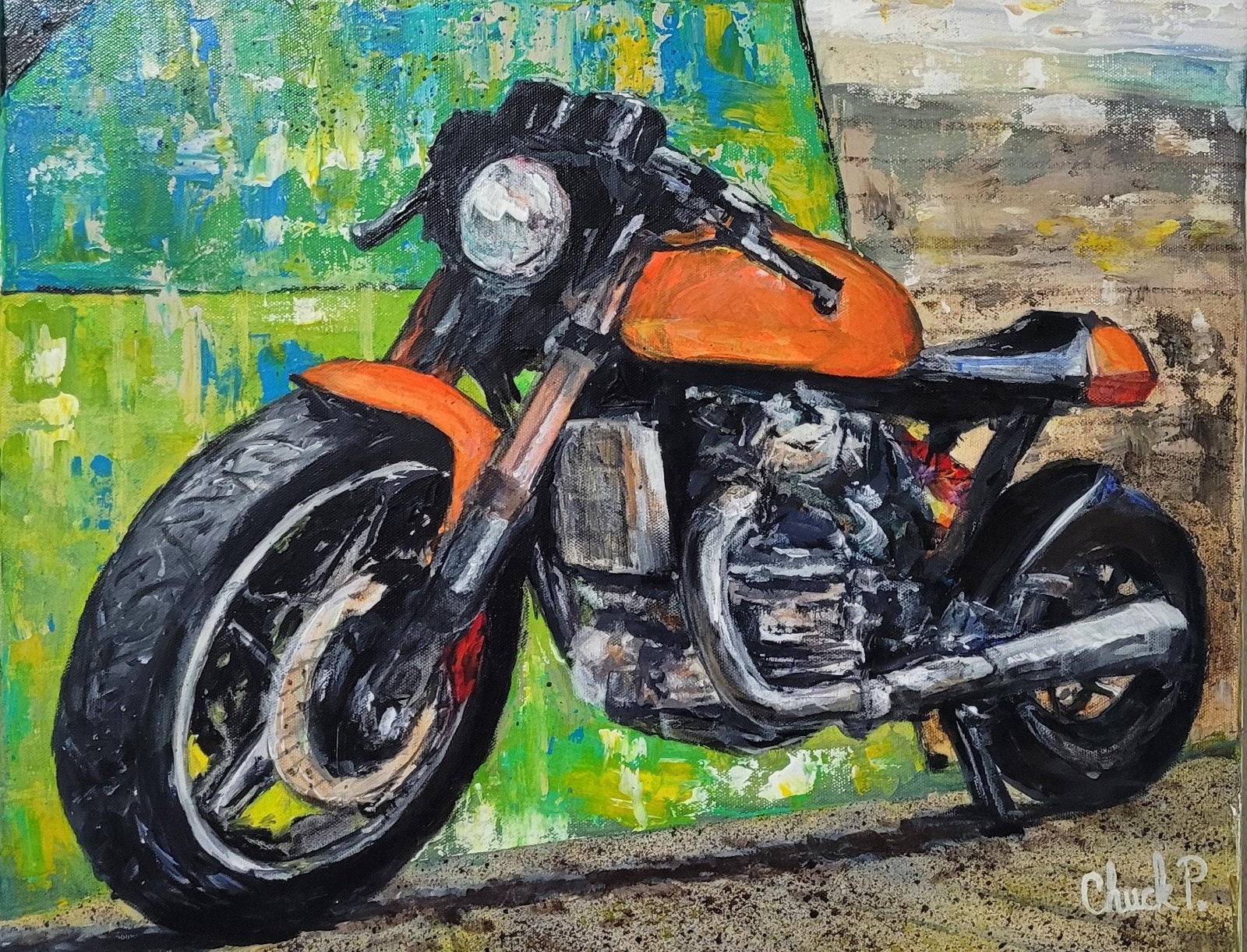 Orange Cafe Racer Original Motorcycle Painting - Etsy