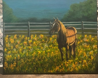 Original horse painting “Magic Hour” 16x20 acrylic of a horse at sunset