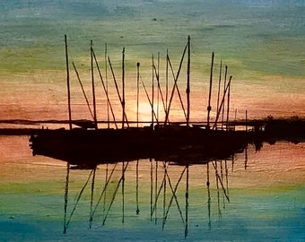 Sailboats at Sunset on 15x30 canvas