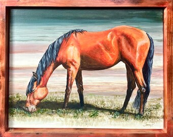 Original horse painting, bay horse in the sun, unframed. “In The Sun”