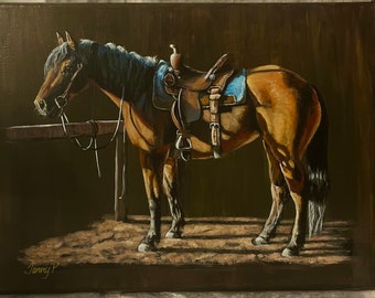 Waiting Her Turn, 11x14 Quarter horse acrylic painting