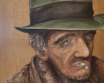 Barnaby, a portrait of age, on 18x24 burlap canvas