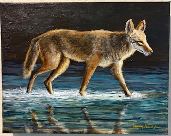 River Crossing, 11x14 Coyote acrylic painting