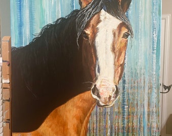 Bay Western Horse, original horse painting, "Lil Sugar” 16x20 acrylic