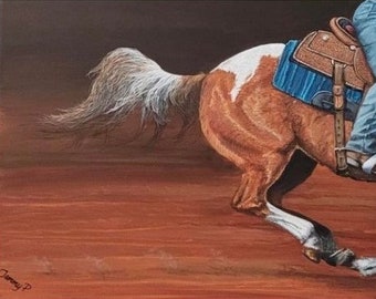 Original horse painting in custom wood frame “Gone”, 16x20 acrylic