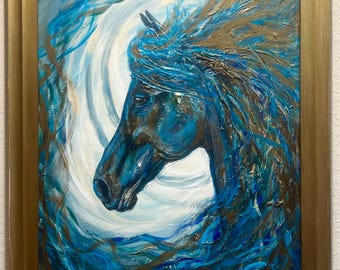 The Swirling Sea of Emotion, an original horse painting, 18x24 acrylic.