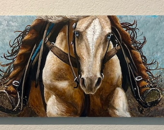 Original 12x24 acrylic portrait of a horse “Whoa”
