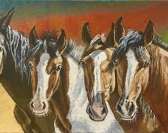 Family of Free Horses, 10x20 acrylic original painting on deep gallery wrapped canvas, unframed