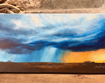 Acrylic Thunderstorm painting 12x24 “Oklahoma Storm”