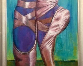 Ballet slippers in pink, “En Pointe”, 18x24 acrylic painting