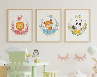 Kids bedroom print/Animal wall print/Playroom wall print/Playroom decor/Nursery wall print/Set of 3 prints/Nursery decor/Kids decor