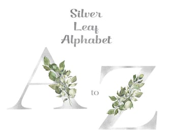 Floral Alphabet/Wedding Alphabet/Wedding Floral Alphabet/Digital Floral Clipart/Floral Alphabet Clipart/Wedding Clipart/Silver alphabet