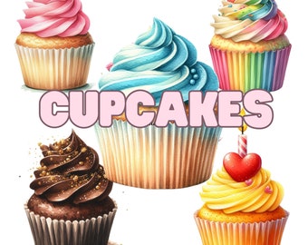 Cupcake Clipart/Cupcake sublimation images/Cake illustrations/Cupcake digital images/Cupcake printables/Digital cupcake art/Cupcake Elements
