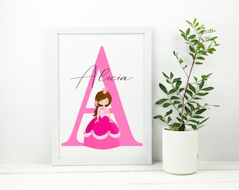 Girls bedroom print/Princess print/Gift for girl/Personalised princess print/Personalised print for girls/Personalised bedroom print