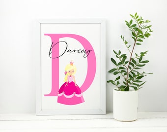 Girls bedroom print/Digital Princess print/Gift for girl/Personalised princess print/Personalised print for girls/Personalised bedroom print