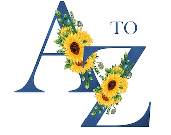Floral Alphabet/Wedding Alphabet/Wedding Floral Alphabet/Digital Floral Clipart/Floral Alphabet Clipart/Wedding Clipart/Sunflower alphabet