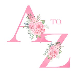 Floral Alphabet/Wedding Alphabet/Wedding Floral Alphabet/Digital Floral Clipart/Floral Alphabet Clipart/Wedding Clipart/Pink floral alphabet