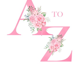 Floral Alphabet/Wedding Alphabet/Wedding Floral Alphabet/Digital Floral Clipart/Floral Alphabet Clipart/Wedding Clipart/Pink floral alphabet