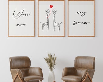 Digital Bedroom wall print/Bedroom wall decor/Print for bedroom/Set of 3 prints/Couple print/Anniversary print/Printable wall decor
