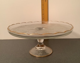 Harp depression glass pedestal cake plate